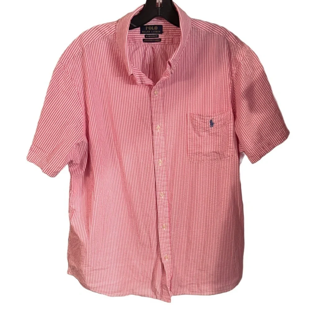 Polo Ralph Lauren Shirt Men's Sz XXL Striped Seersucker UNTUCKED FIT Button Down